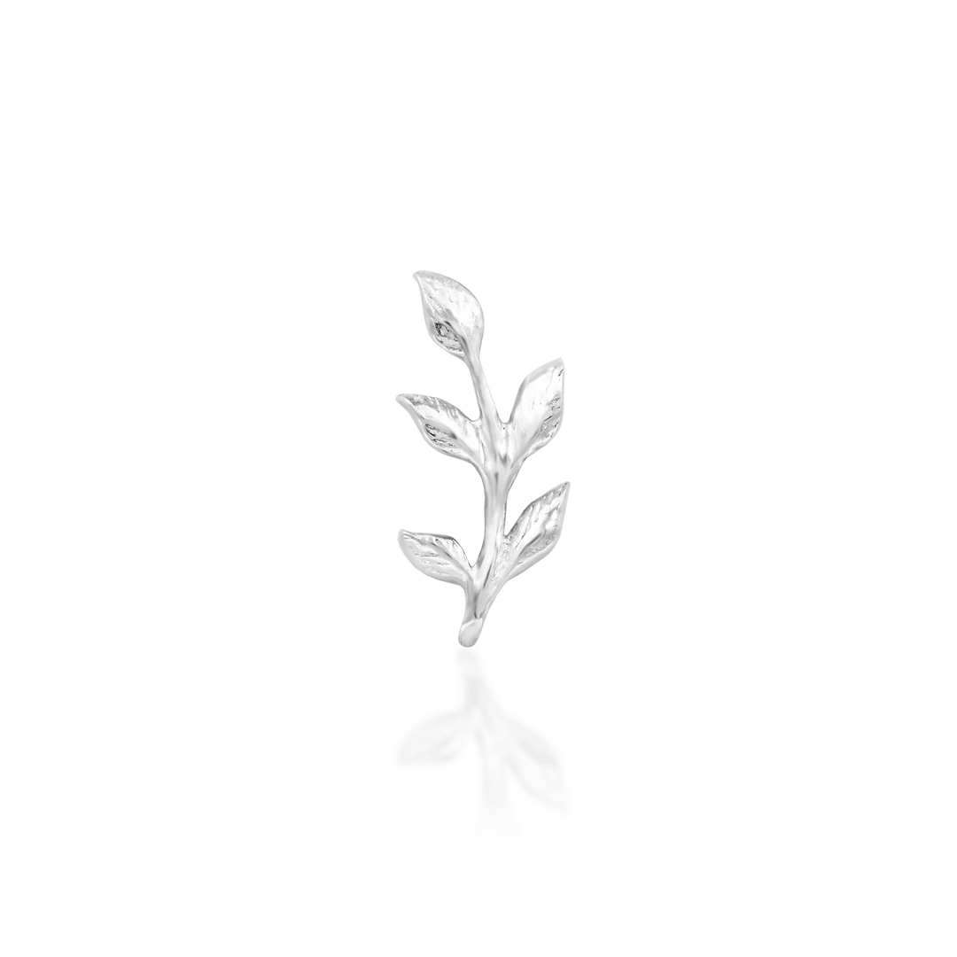 Aspen – Textured Leaf Sprig – 14K Gold Threadless End - piercing - zone.com