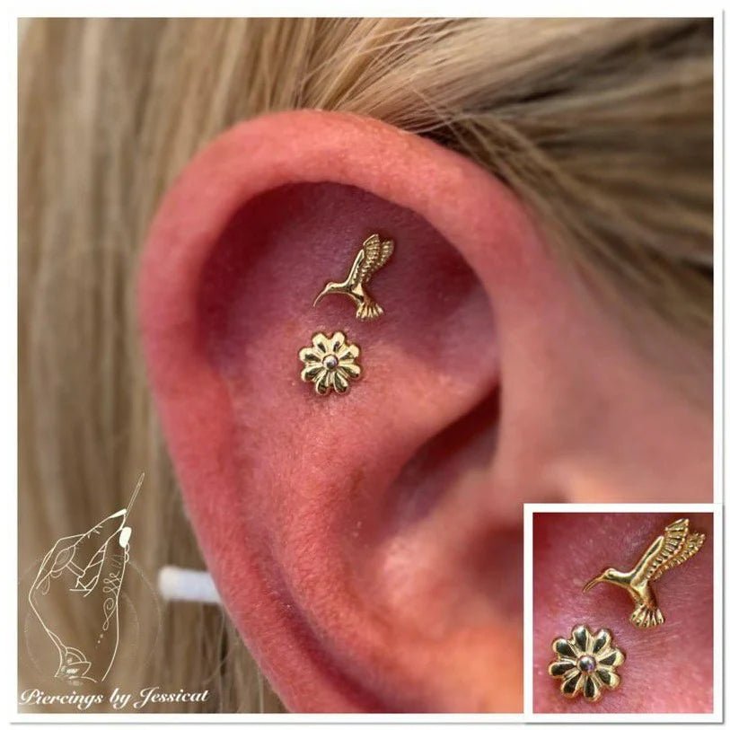 Aster – 14K Gold Floral Threadless End - piercing - zone.com