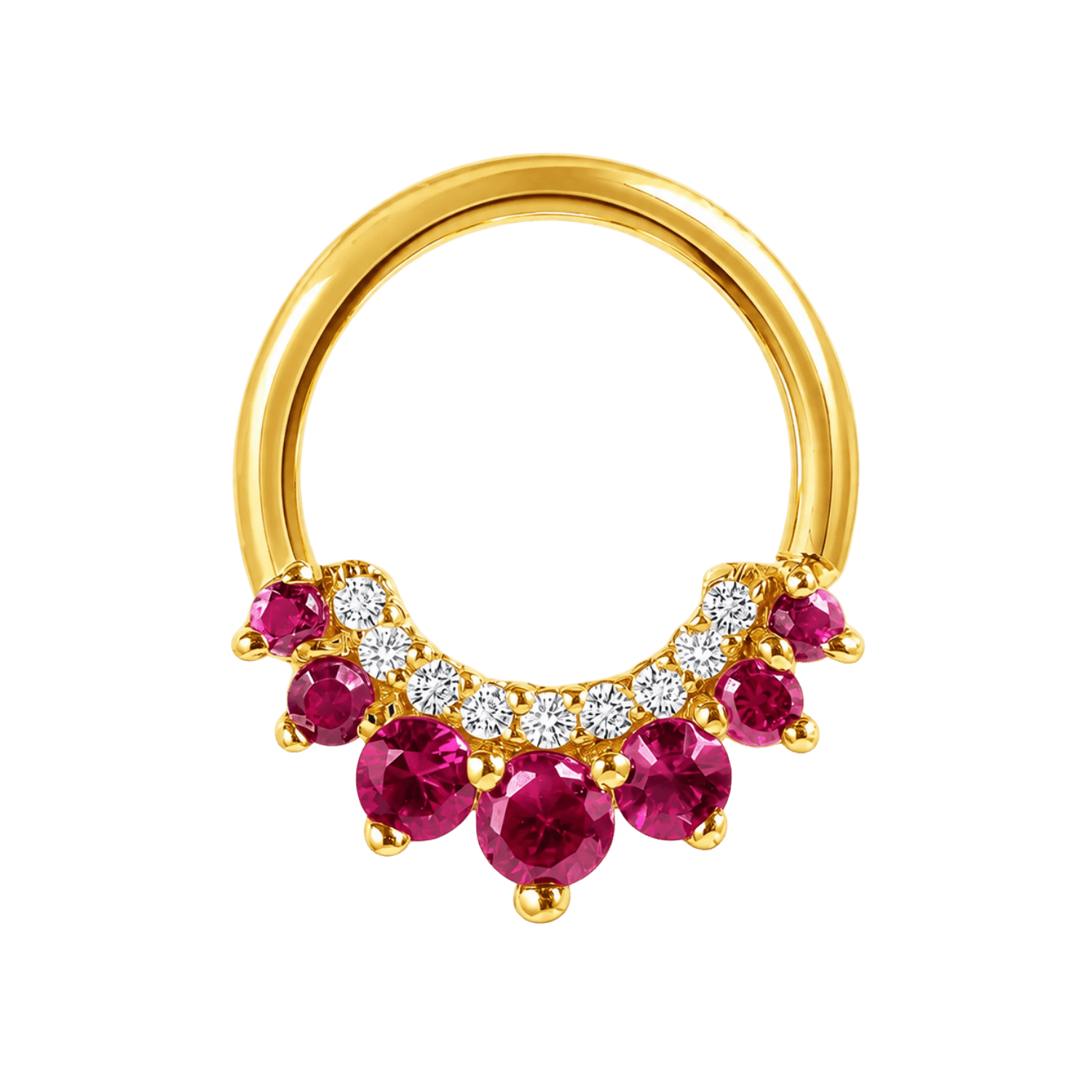 Athena Seamless Ring – 14K Gold Multi-Gem Cup & Divot Design - piercing-zone.com