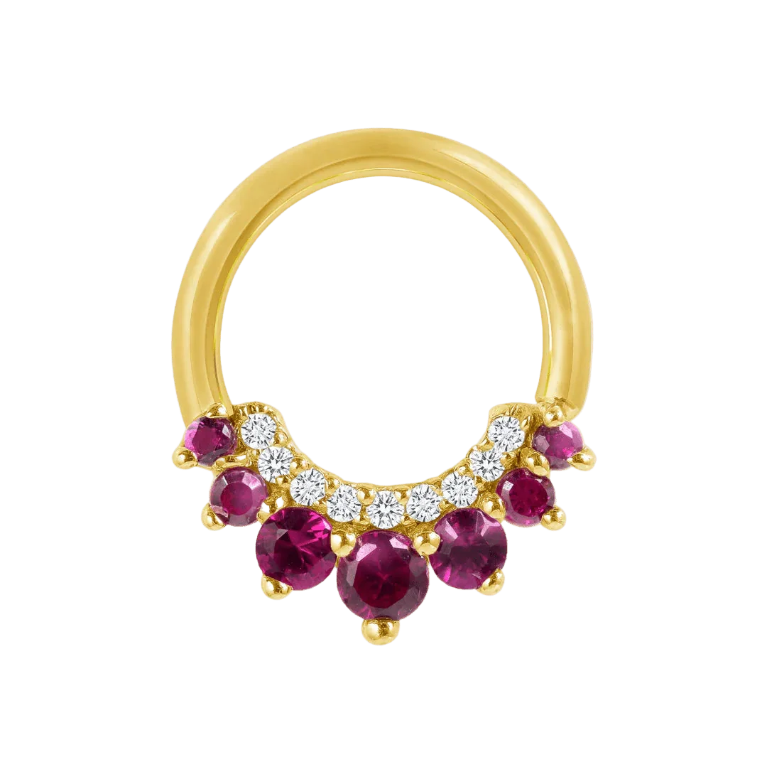 Athena Seamless Ring – 14K Gold Multi - Gem Cup & Divot Design - piercing - zone.com