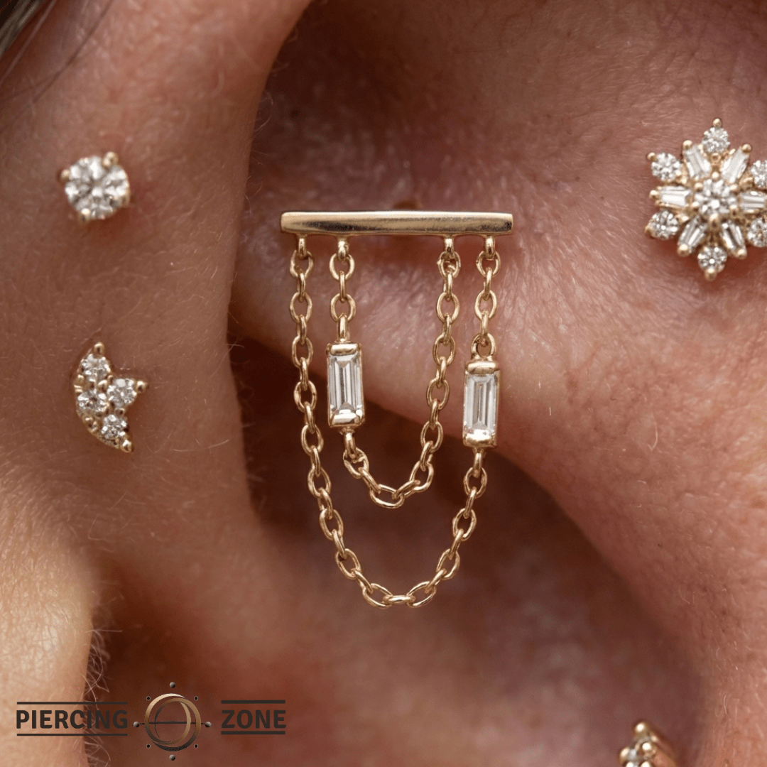 Attention Everyone Baguette CZ Drop – 14K Gold Threadless End - piercing - zone.com