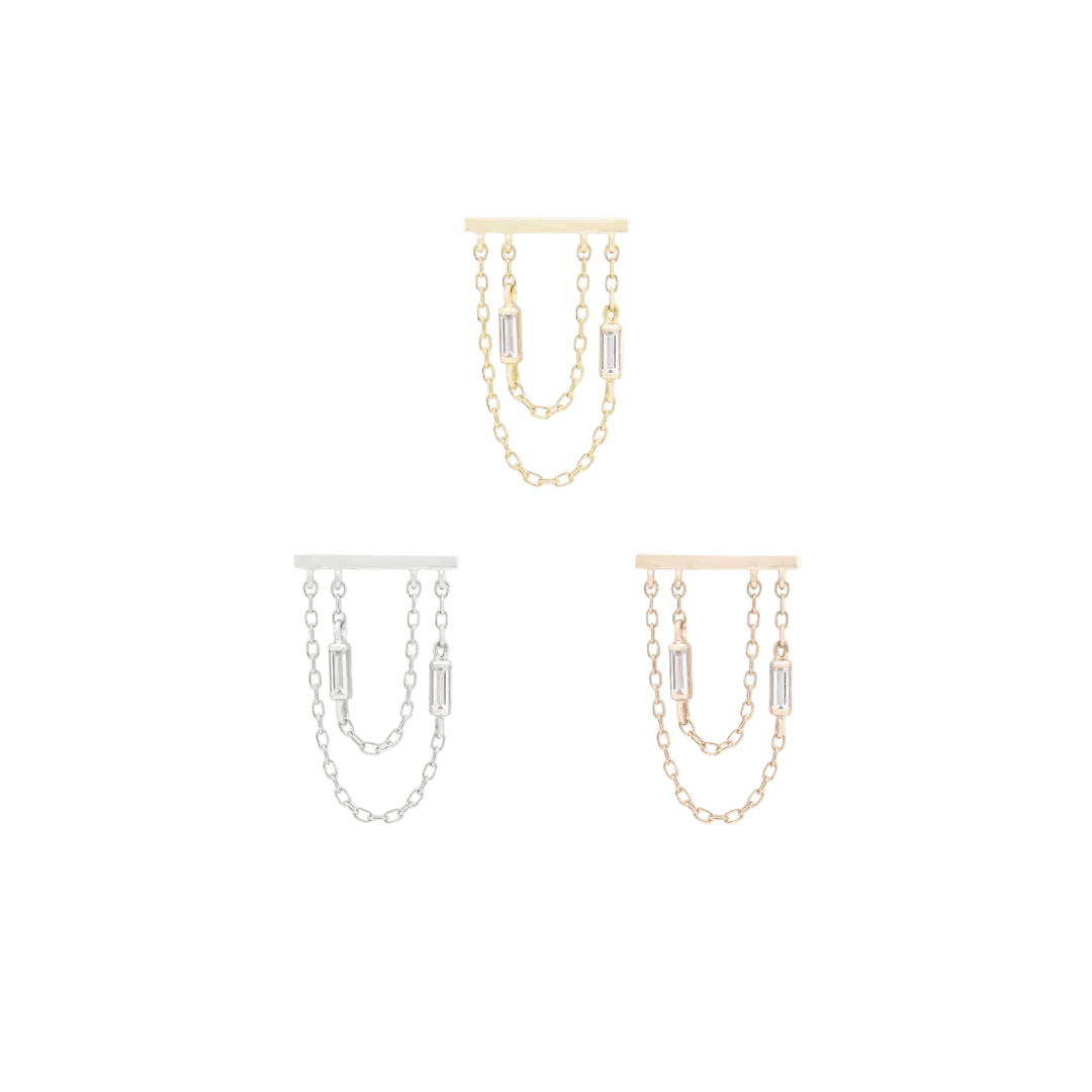 Attention Everyone Baguette CZ Drop – 14K Gold Threadless End - piercing - zone.com