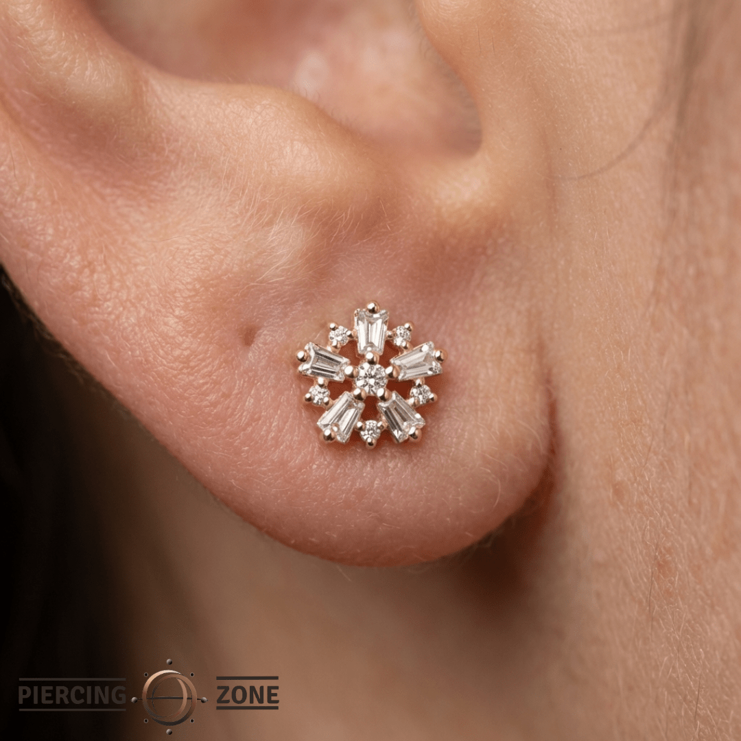 Audacious CZ Cluster – 14K Gold Threadless End - piercing - zone.com
