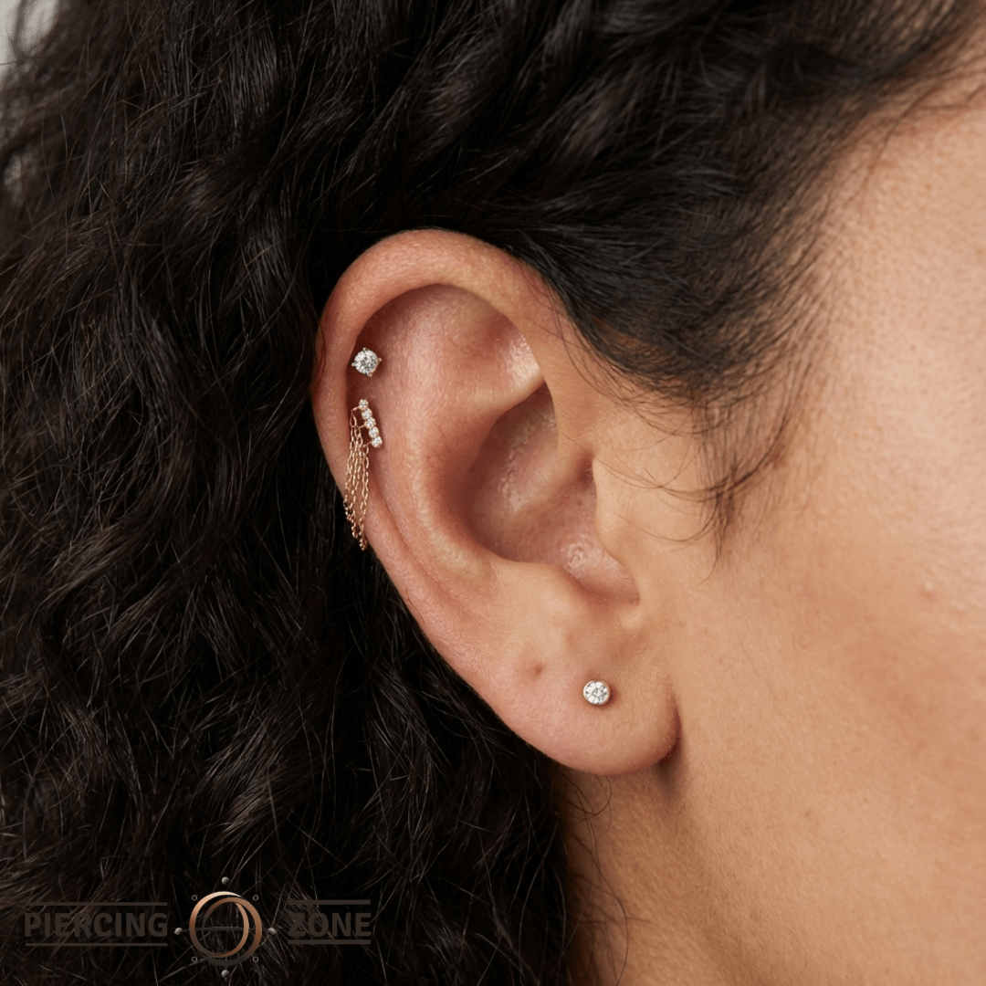 Auralie CZ Chain – 14K Gold Threadless End - piercing - zone.com