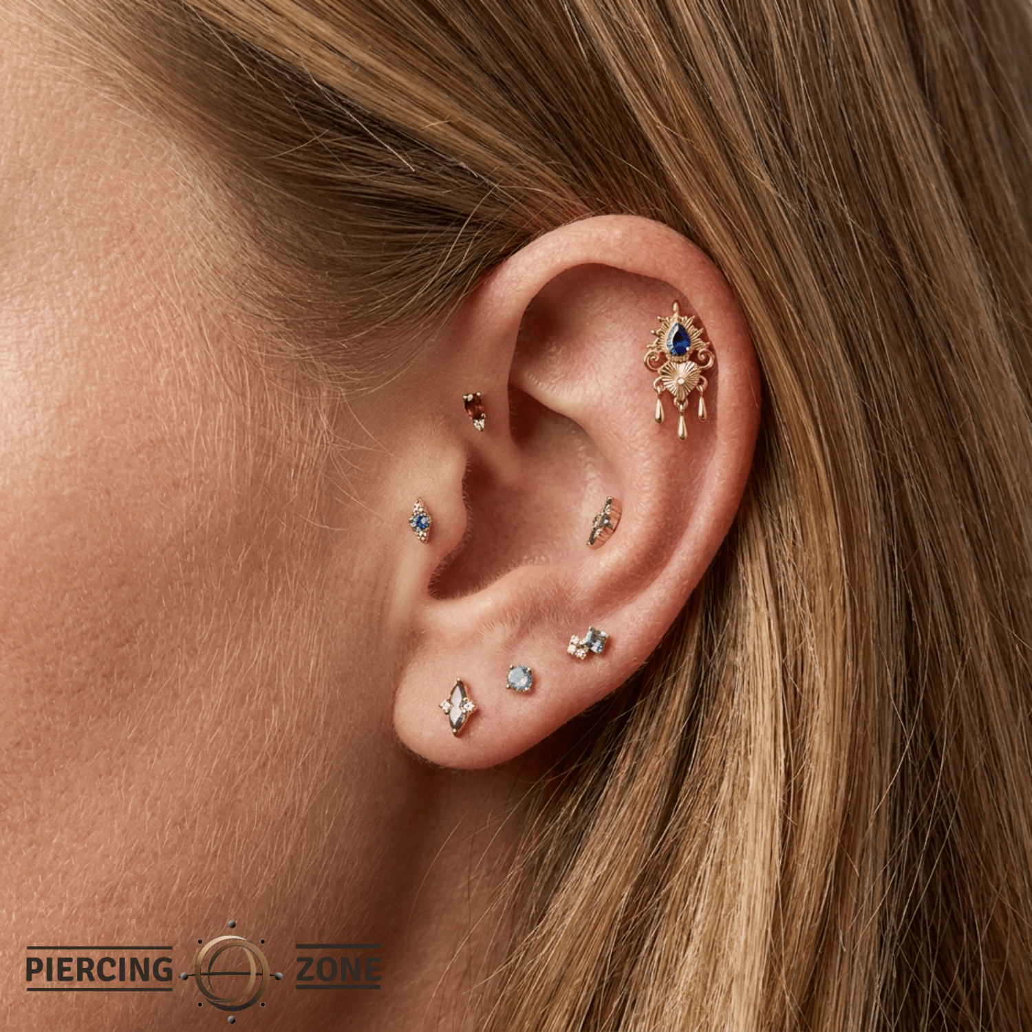 Avec Moi - 14K Gold Lab Blue Sapphire Threadless End - piercing-zone.com