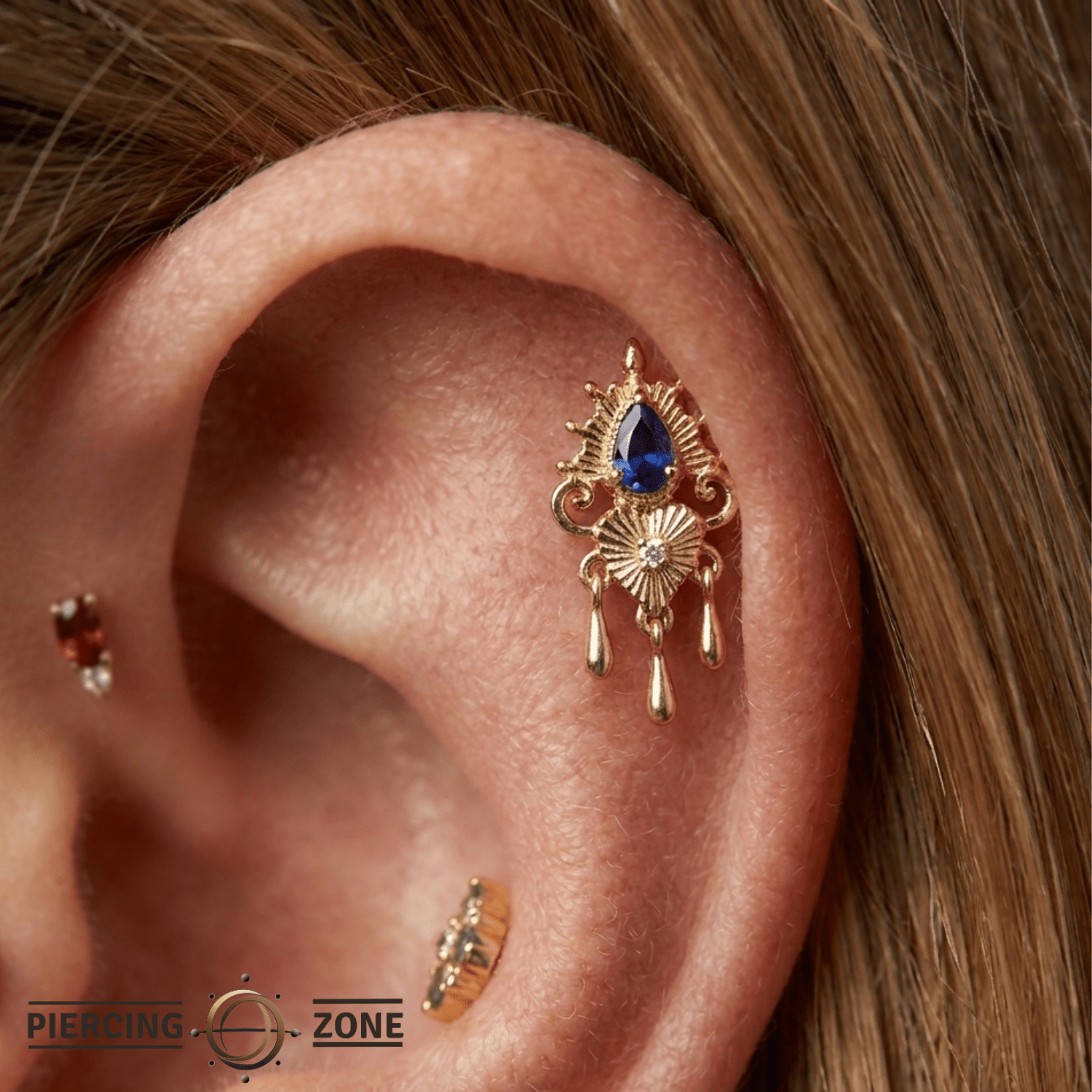 Avec Moi - 14K Gold Lab Blue Sapphire Threadless End - piercing-zone.com