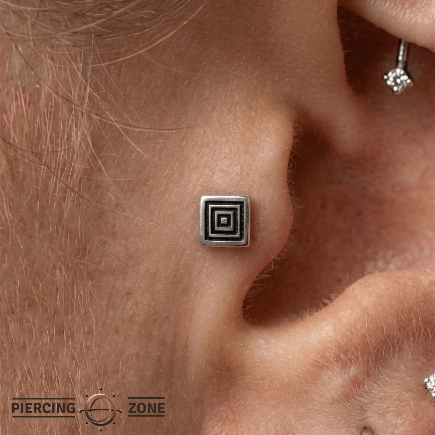 Aztec Square - 14K Gold Antiqued Threadless/Threaded End - piercing - zone.com