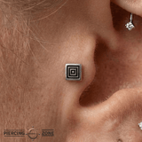 Aztec Square - 14K Gold Antiqued Threadless/Threaded End - piercing - zone.com