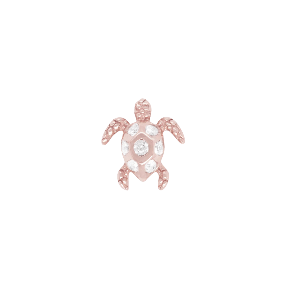 Honu White Sapphire Threadless End – 14K Gold Sea Turtle Charm
