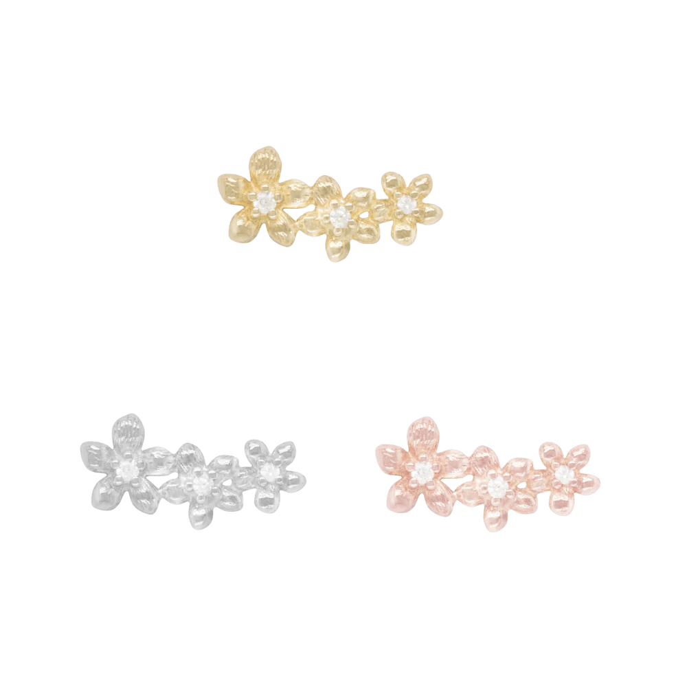 Gaia Flower CZ Threadless End – 14K Gold Support Piece
