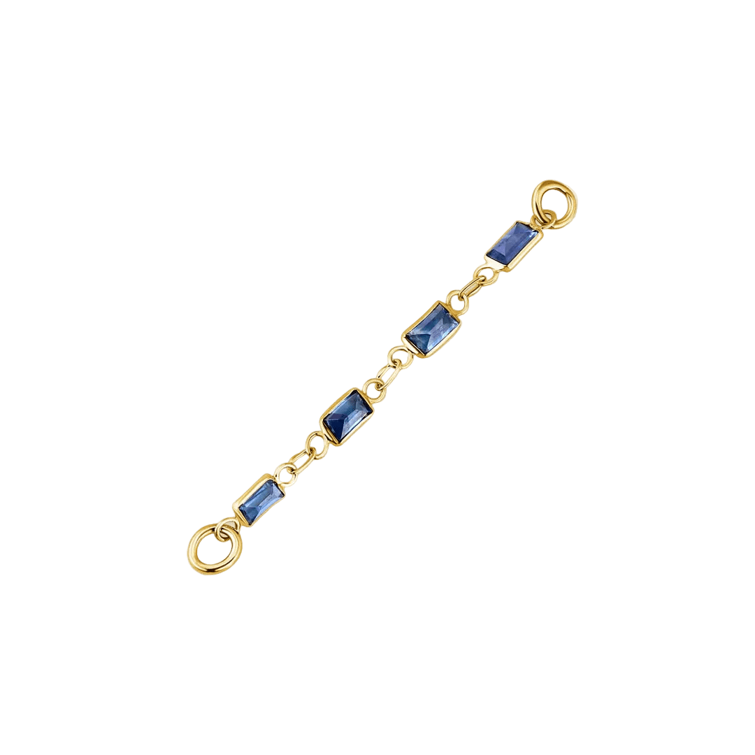 Baguette Blue Sapphire Chain – 18K Gold Gemstone Piercing Chain - piercing - zone.com