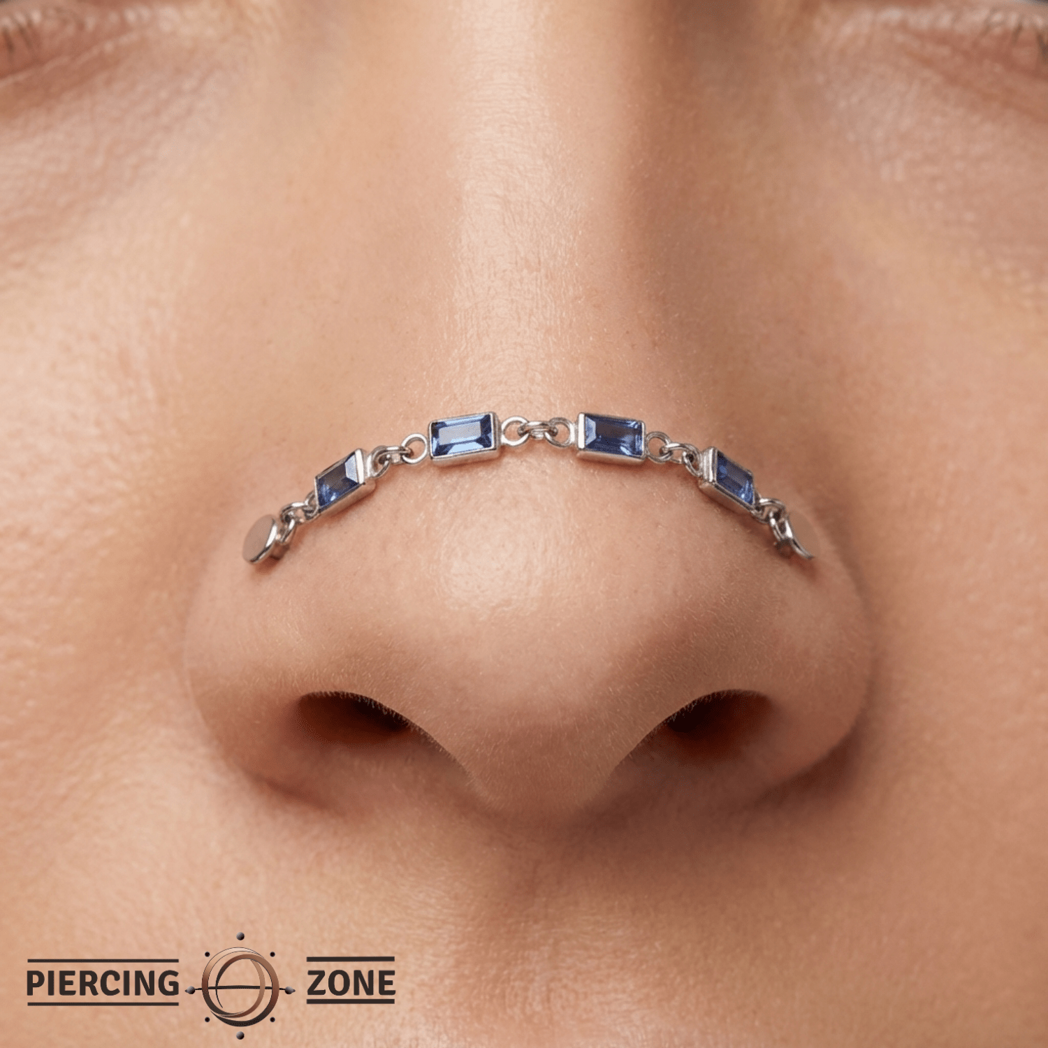 Baguette Blue Sapphire Chain – 18K Gold Gemstone Piercing Chain - piercing - zone.com