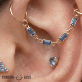 Baguette Blue Sapphire Chain – 18K Gold Gemstone Piercing Chain - piercing - zone.com