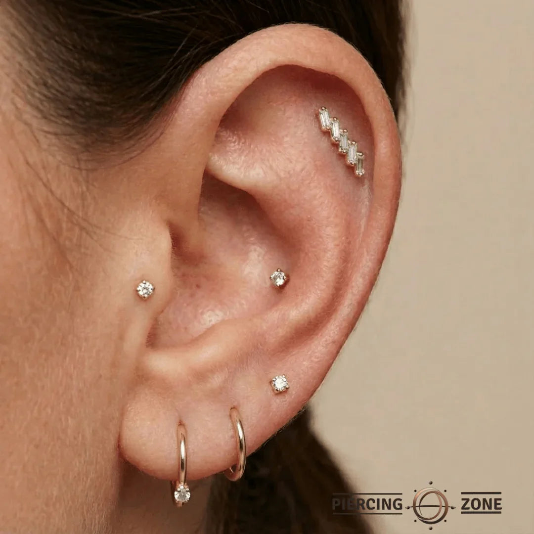 Baguette Cascade – 14K Gold Multi - Baguette Threadless End - piercing - zone.com