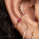 Baguette Ruby Chain – 18K Gold Gemstone Piercing Chain - piercing - zone.com