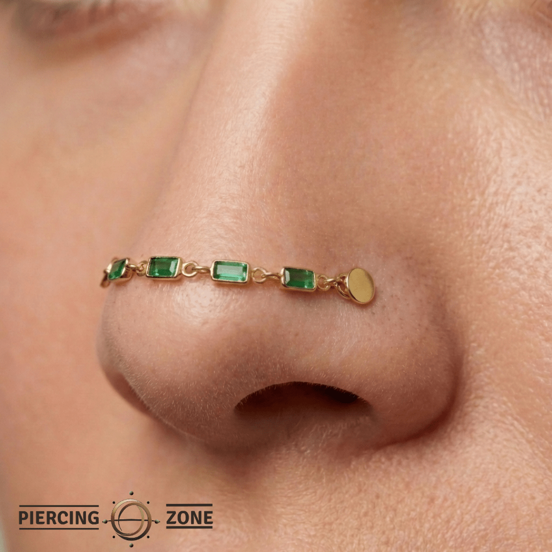 Baguette Tsavorite Chain – 18K Gold Gemstone Piercing Chain - piercing - zone.com