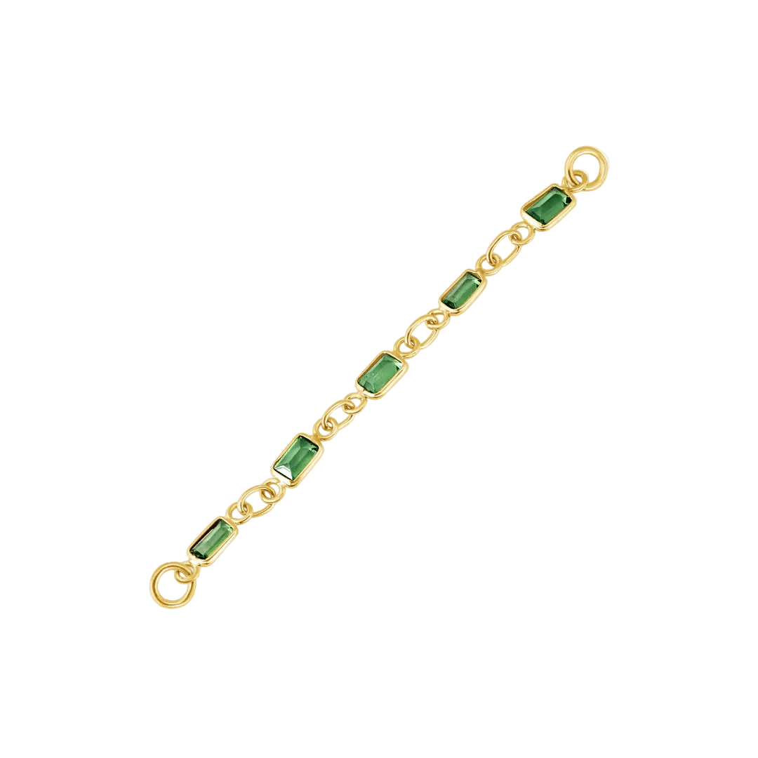 Baguette Tsavorite Chain – 18K Gold Gemstone Piercing Chain - piercing - zone.com