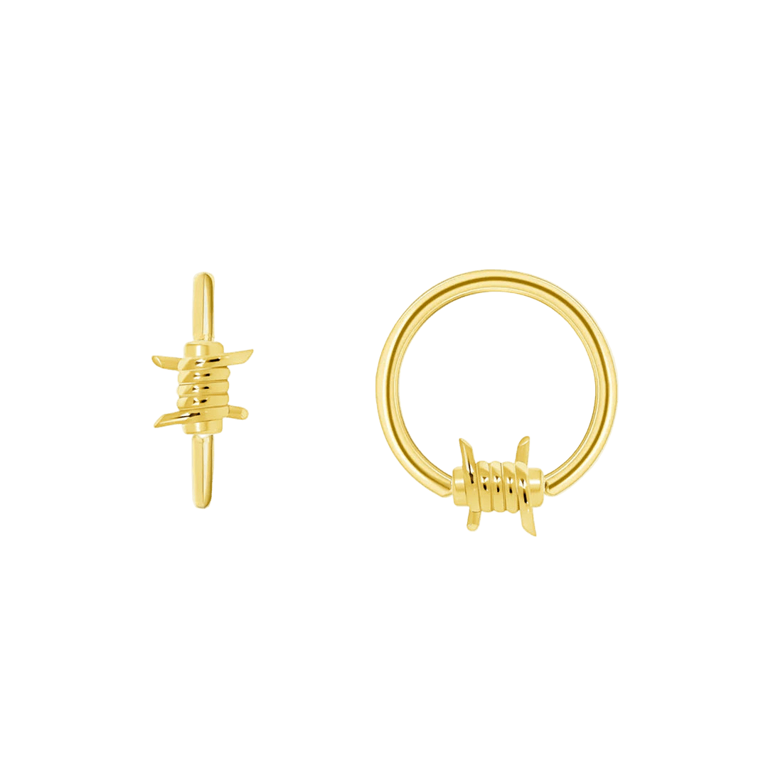 Barbed Wire Seamless Ring – 14K Gold Cup & Divot Design - piercing - zone.com