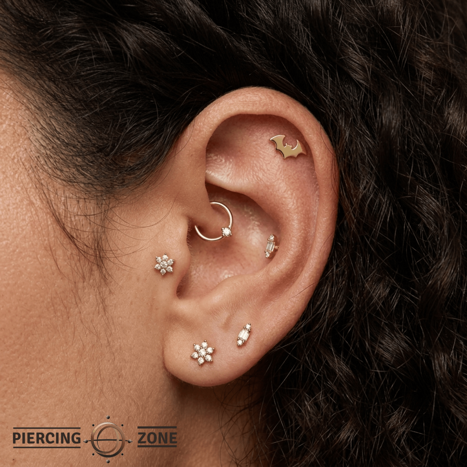 Bat – 14K Gold Winged Threadless Pin - piercing - zone.com