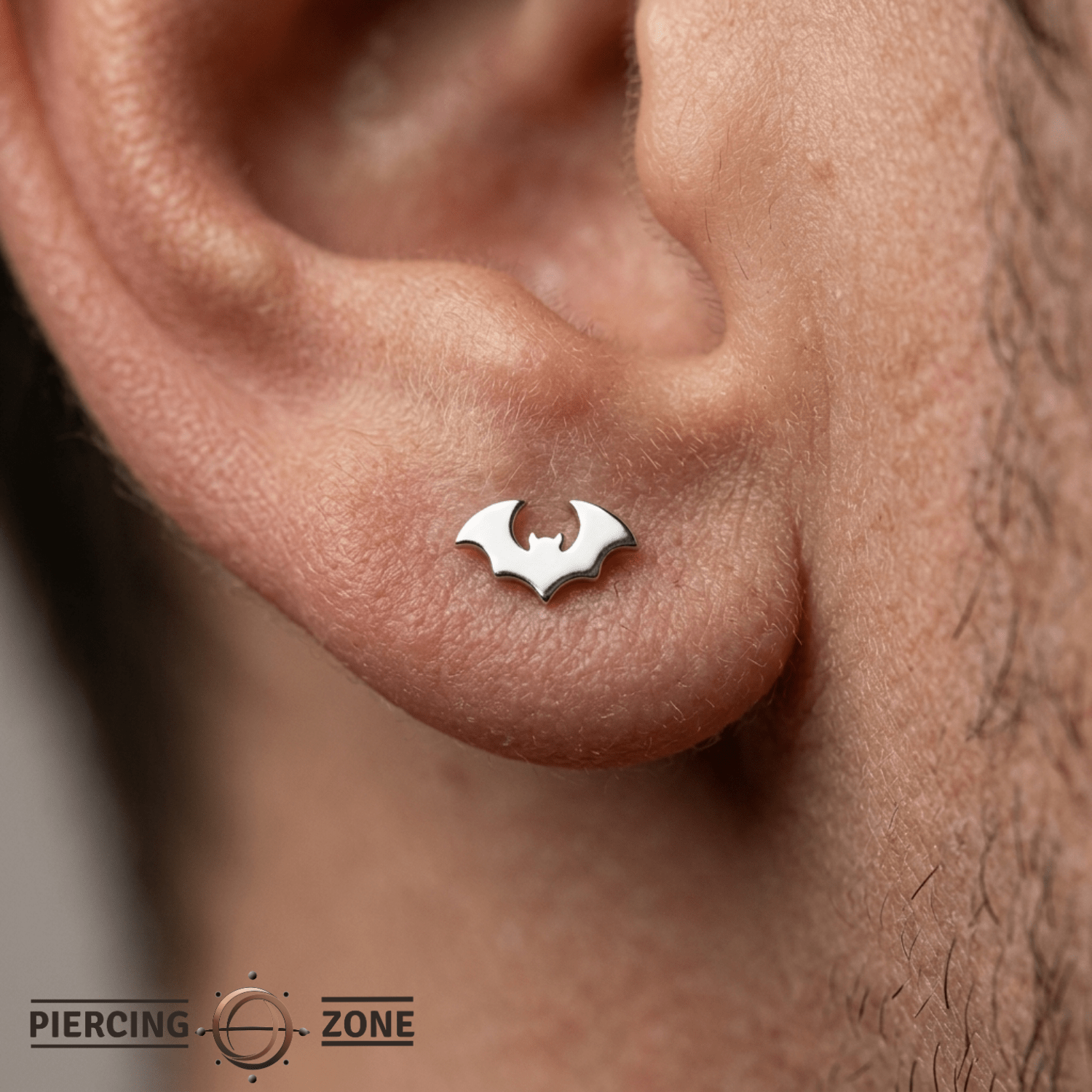 Bat – 14K Gold Winged Threadless Pin - piercing - zone.com