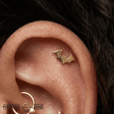 Bat – 14K Gold Winged Threadless Pin - piercing - zone.com