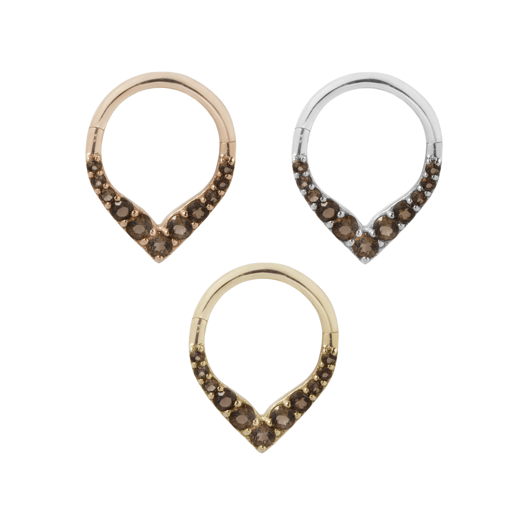 RISE + SHINE - SMOKEY QUARTZ - SOLID 14KT GOLD CLICKER piercing-zone.com