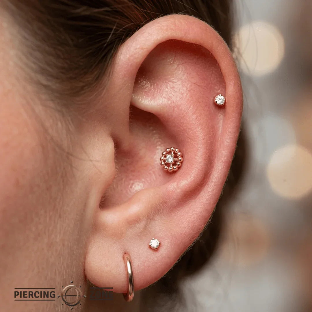 Beaded Circle With Gem – 14K/18K Gold Threadless End - piercing - zone.com