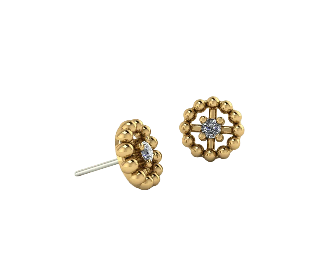 Beaded Circle With Gem – 14K/18K Gold Threadless End - piercing - zone.com