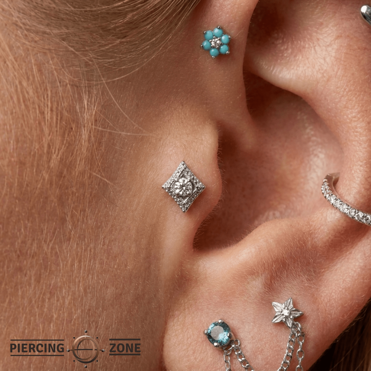 Beaded Diamond - 14K Gold Threadless/Threaded - piercing - zone.com