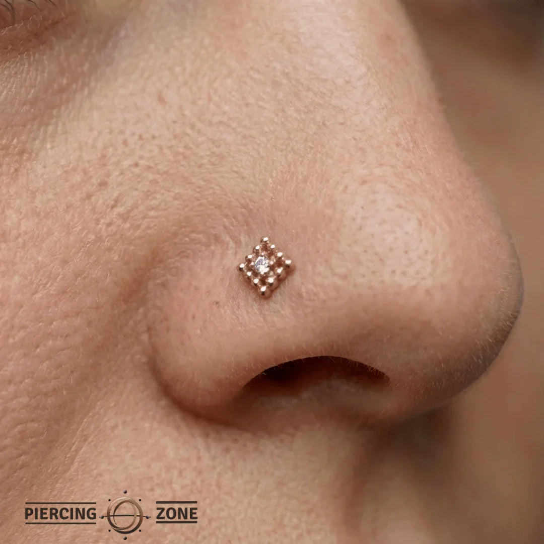 Beaded Diamond With Gem – 14K/18K Gold Threadless End - piercing - zone.com