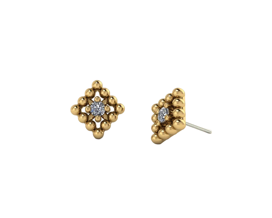 Beaded Diamond With Gem – 14K/18K Gold Threadless End - piercing - zone.com