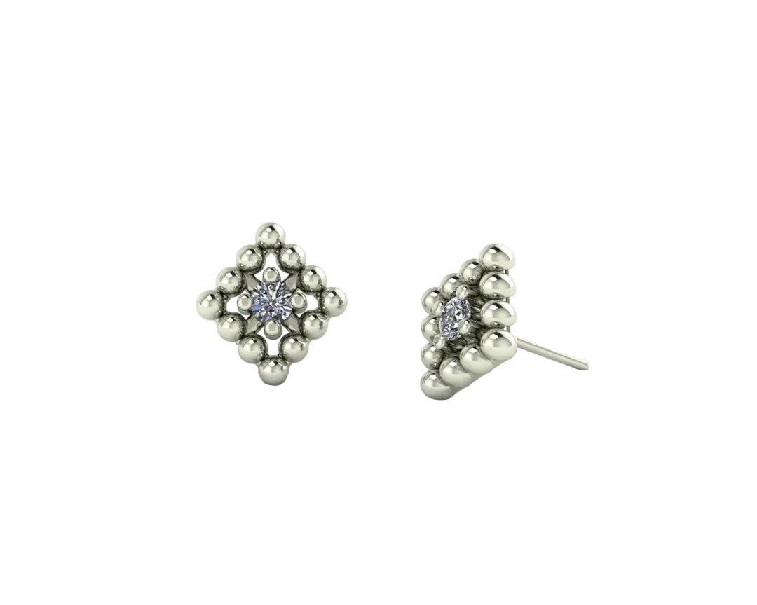 Beaded Diamond With Gem – 14K/18K Gold Threadless End - piercing - zone.com