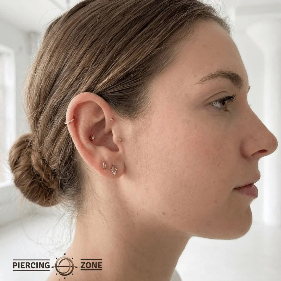 Beaded Diamond With Gem – 14K/18K Gold Threadless End - piercing - zone.com