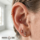 Beaded Diamond With Gem – 14K/18K Gold Threadless End - piercing - zone.com