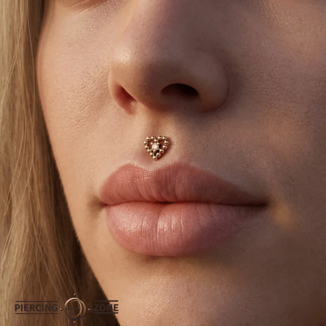 Beaded Heart With Gem – 14K/18K Gold Threadless End - piercing - zone.com