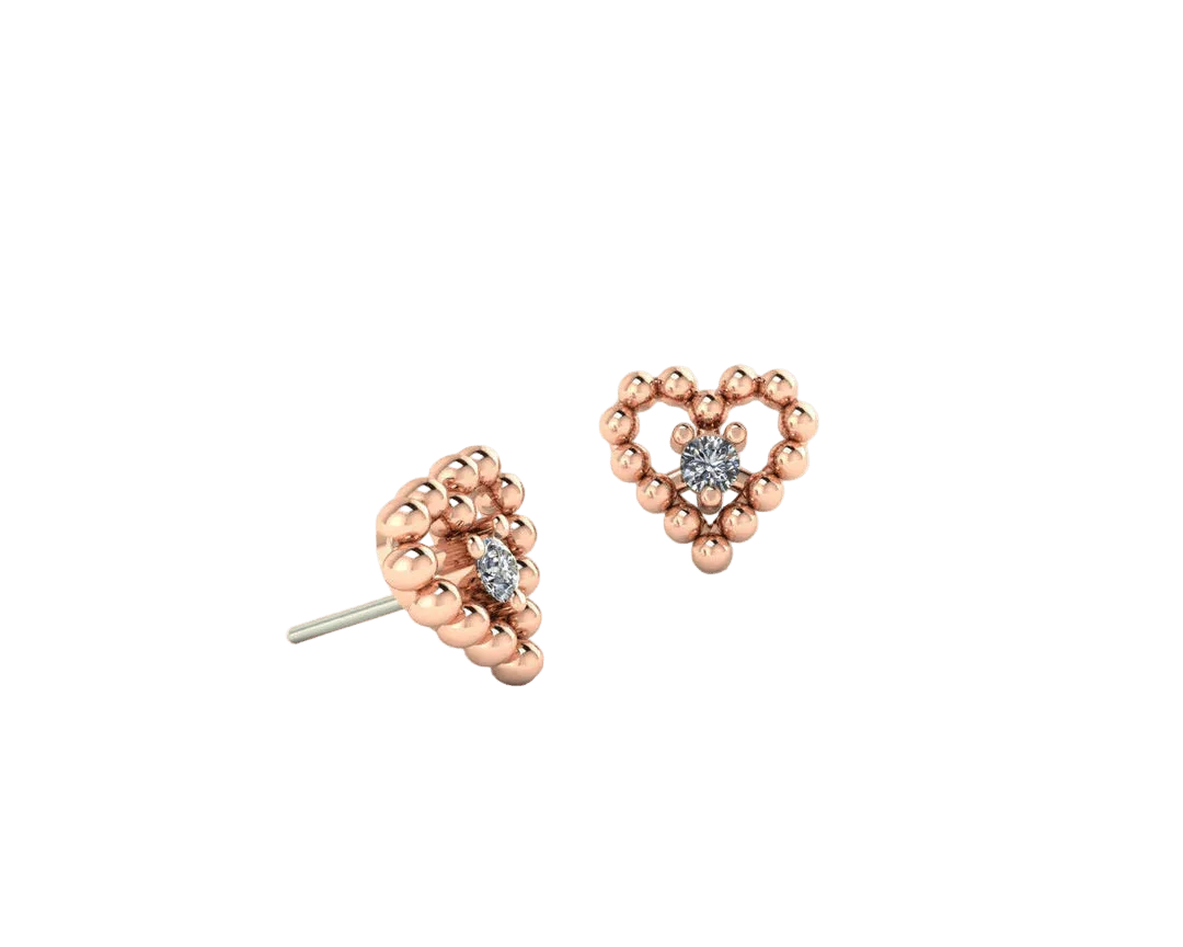 Beaded Heart With Gem – 14K/18K Gold Threadless End - piercing - zone.com
