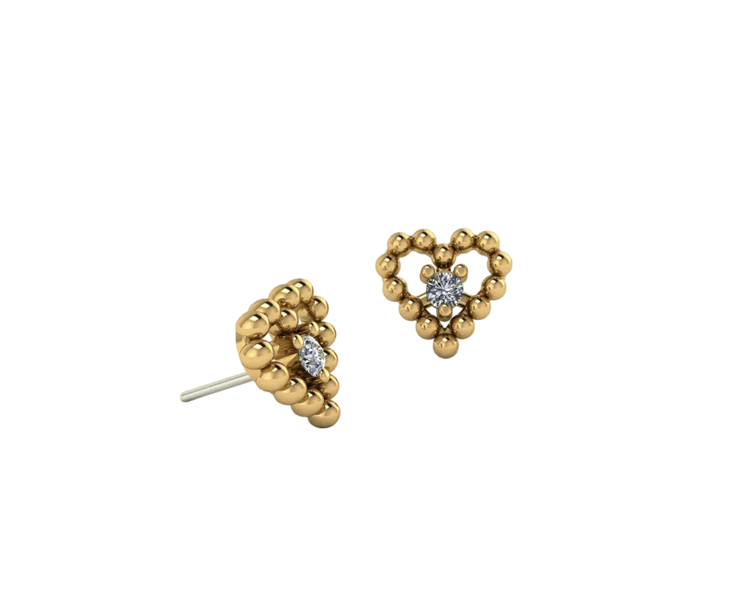Beaded Heart With Gem – 14K/18K Gold Threadless End - piercing - zone.com