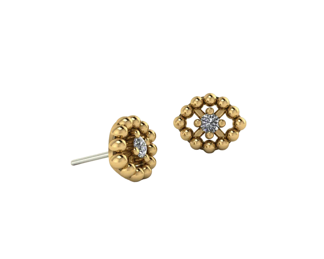 Beaded Oval With Gem – 14K/18K Gold Threadless End - piercing - zone.com