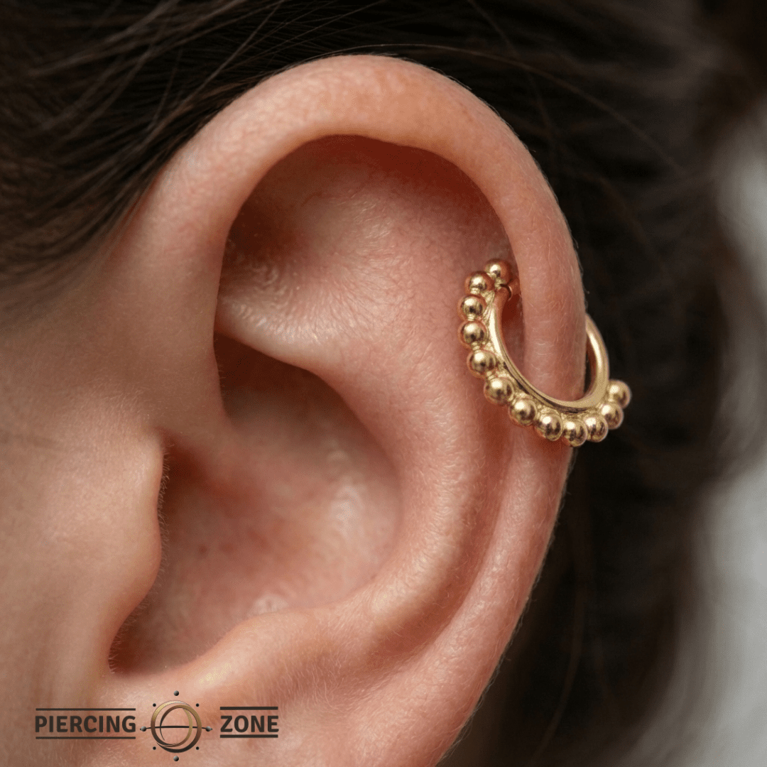 Beaded Seamless Ring – 14K Gold Cup & Divot Beaded Design - piercing - zone.com