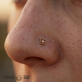 Beaded Square With Gem – 14K/18K Gold Threadless End - piercing - zone.com