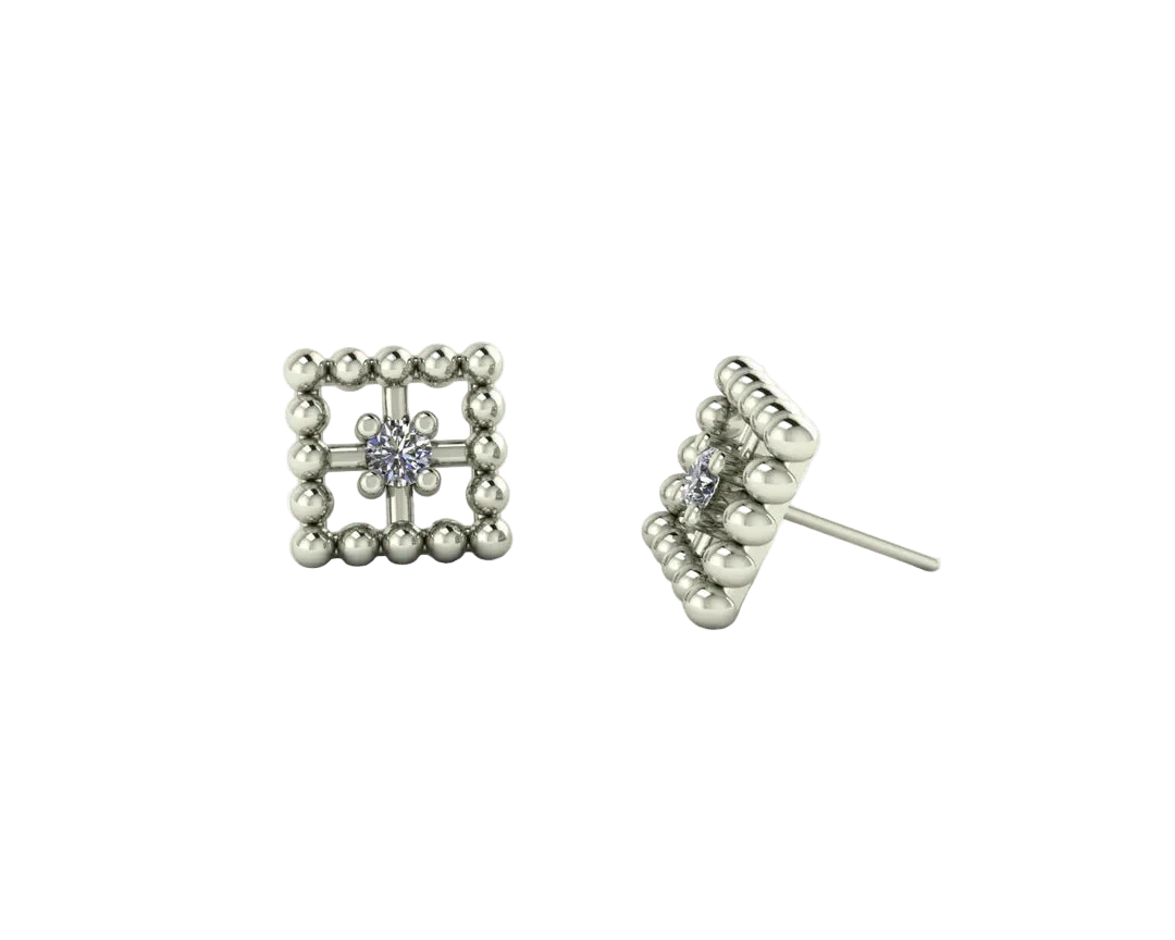 Beaded Square With Gem – 14K/18K Gold Threadless End - piercing - zone.com