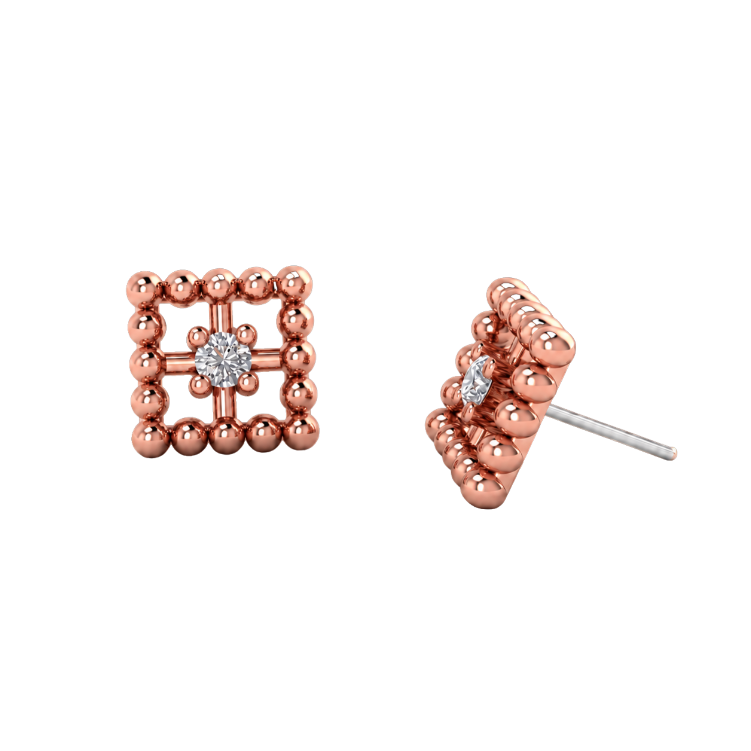 Beaded Square With Gem – 14K Gold Threadless/Threaded End