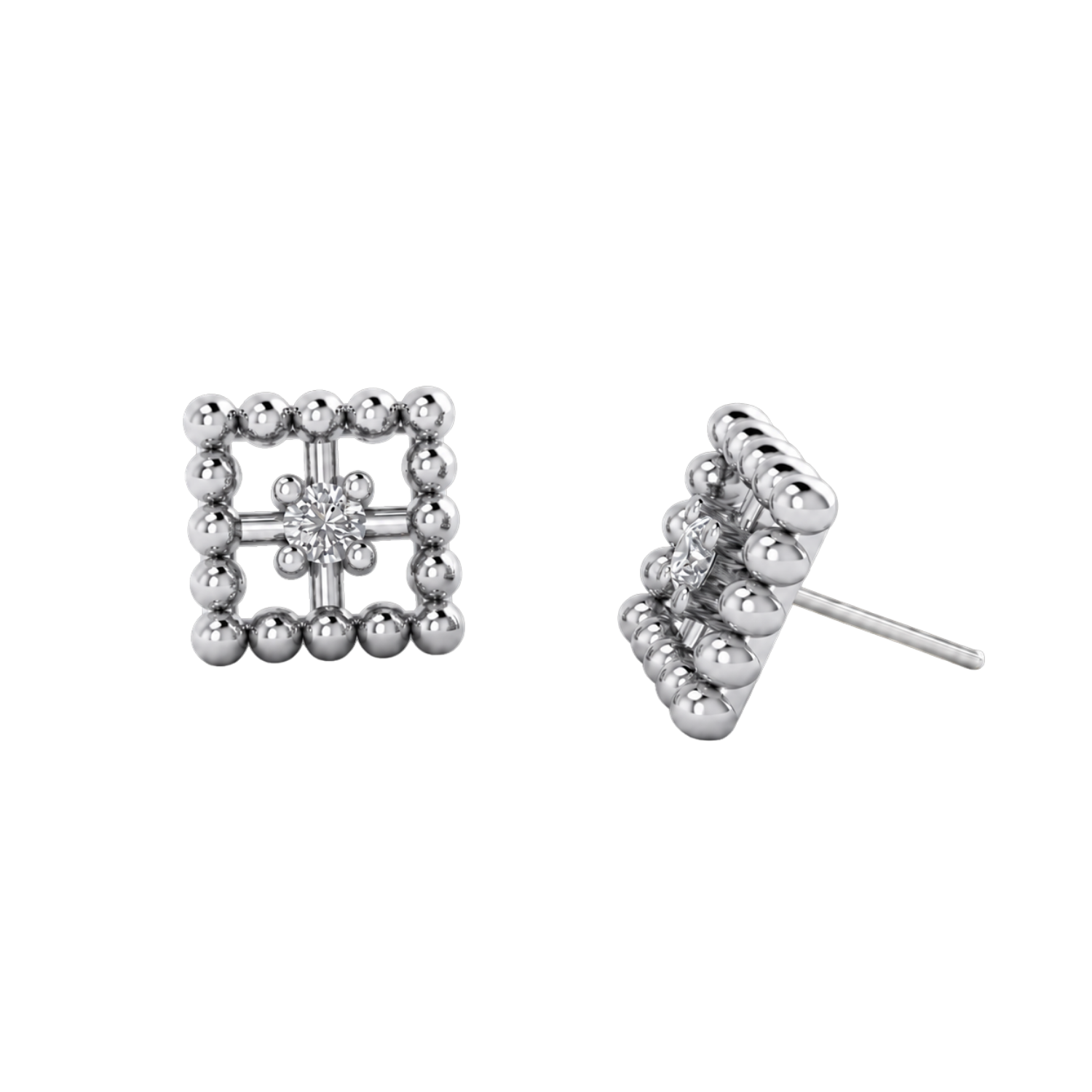 Beaded Square With Gem – 14K Gold Threadless/Threaded End