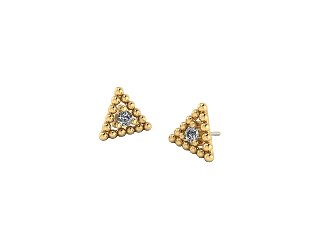 Beaded Triangle With Gem – 14K/18K Gold Threadless End - piercing - zone.com
