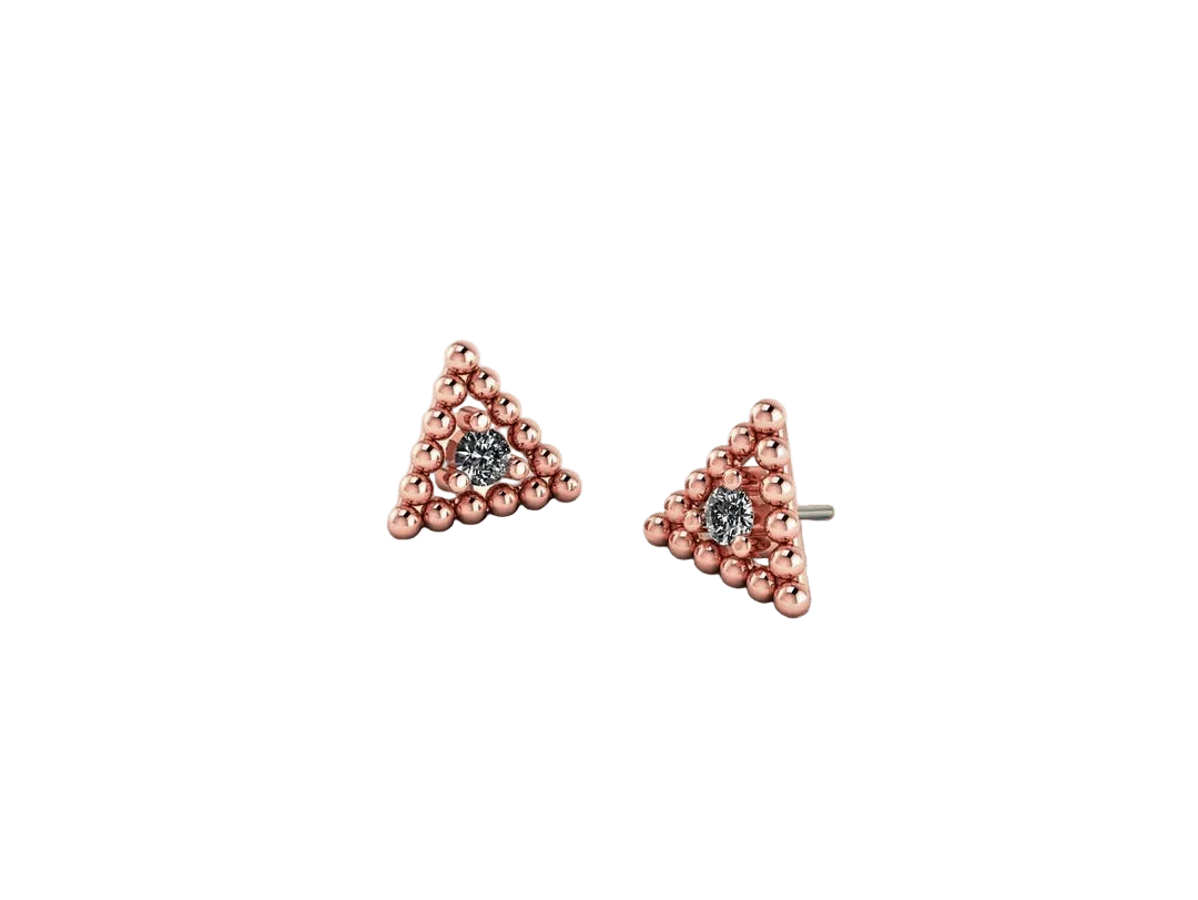 Beaded Triangle With Gem – 14K/18K Gold Threadless End - piercing - zone.com