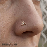 Beaded Triangle With Gem – 14K/18K Gold Threadless End - piercing - zone.com