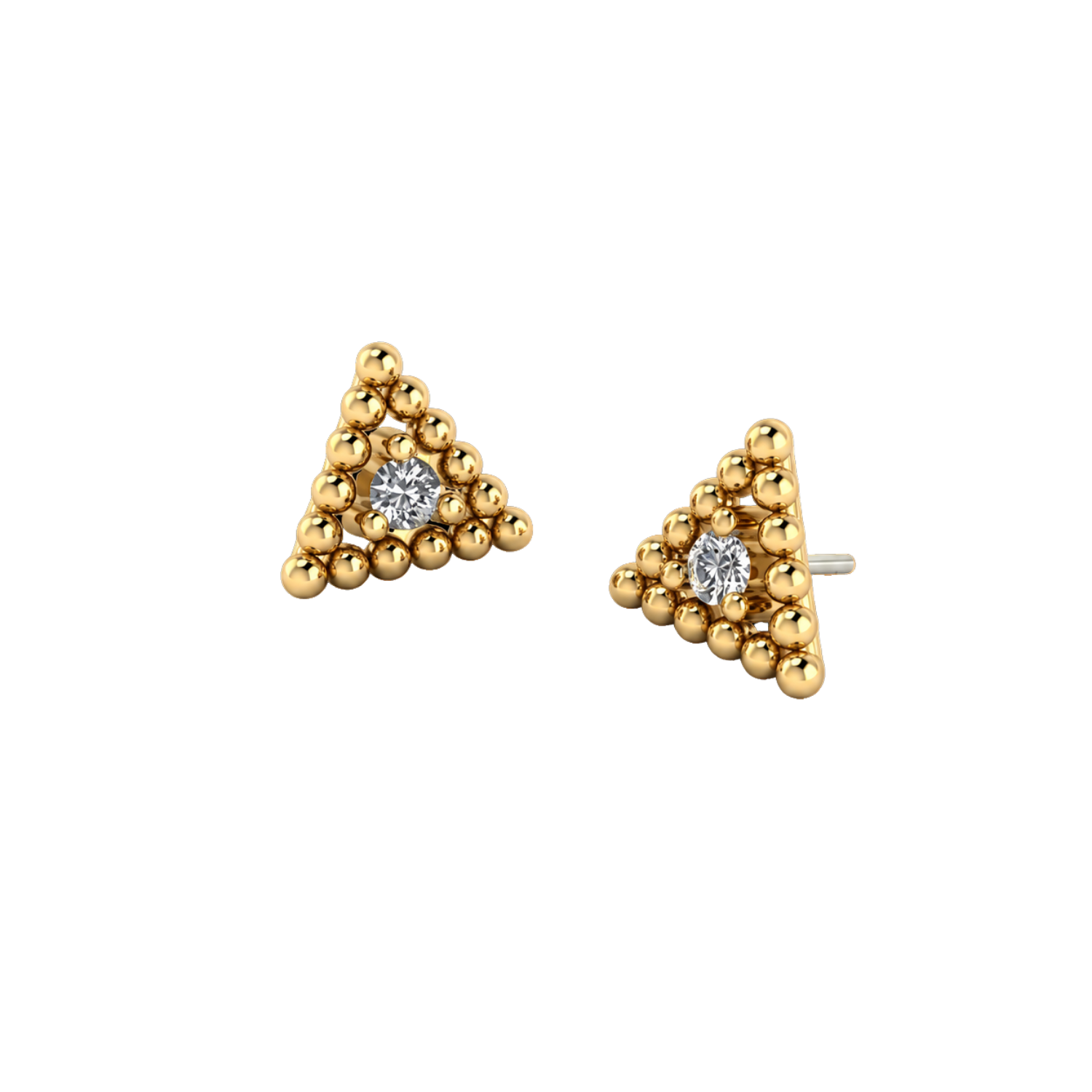 Beaded Triangle With Gem – 14K Gold Threadless/Threaded End