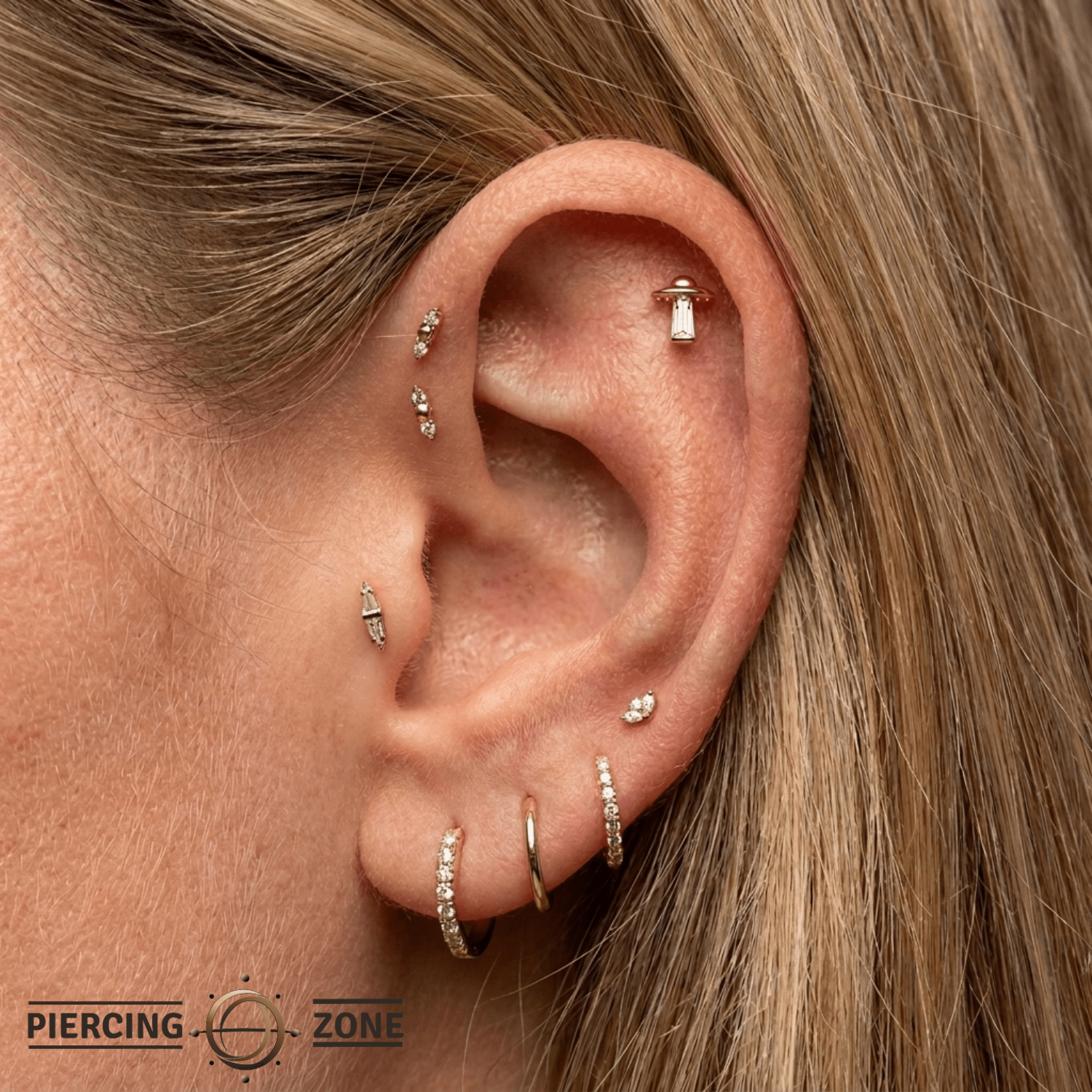 Beam Me Up - 18K Gold Gem Threadless/Threaded End - piercing-zone.com