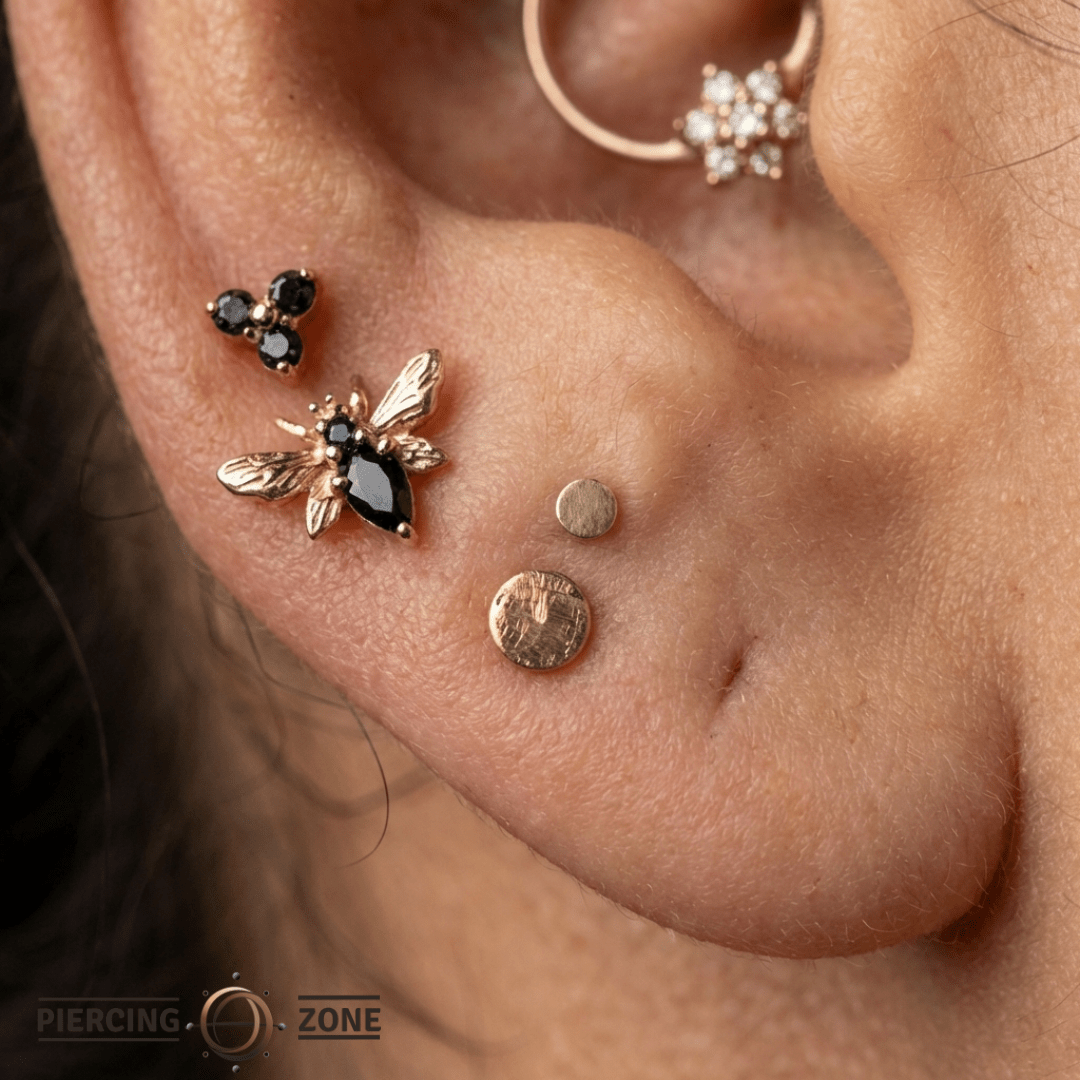 Bee Chic – Black Spinel Bee – 14K Gold Threadless End - piercing - zone.com