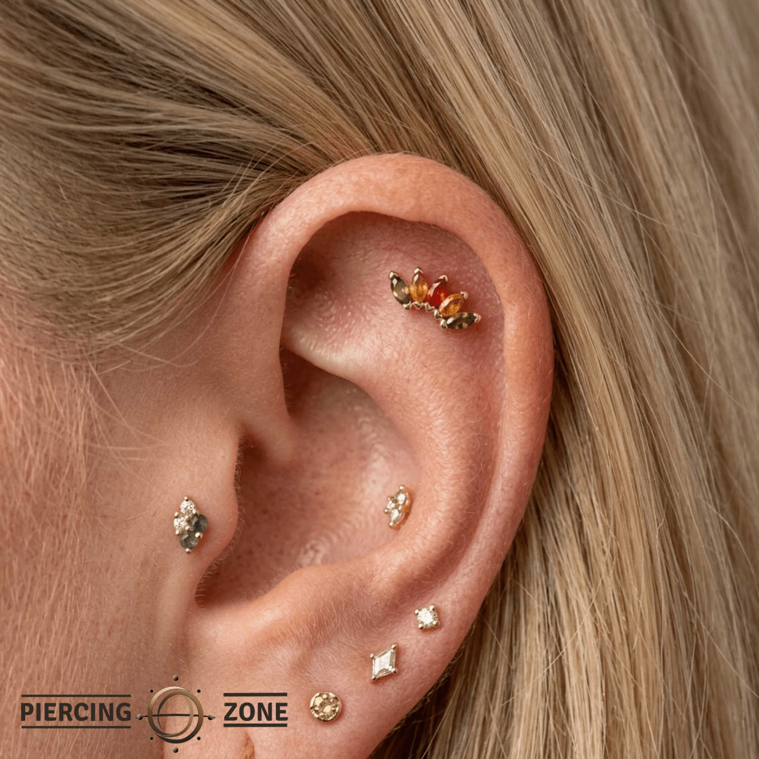 Bella – 14K Gold “Natural Mystic” Marquise Gem Cluster End - piercing - zone.com